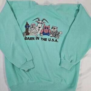 Vtg Hanes L Mint Crewneck Sweatshirt "Barn In The Usa" Farm Animals '87 80's